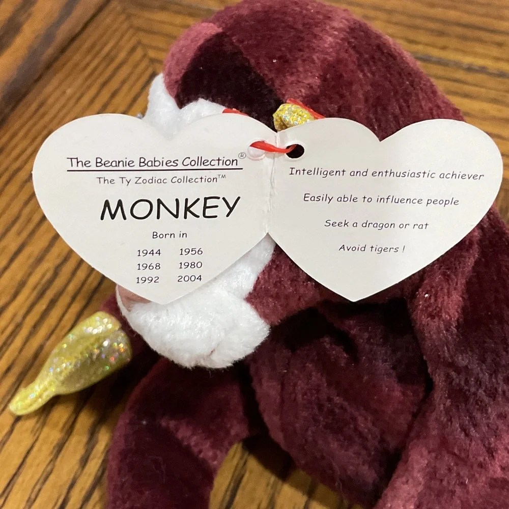 Ty Monkey Beanie Babies: Zodiac Monkey & Jungle + Lavender Rhode Island Ornament